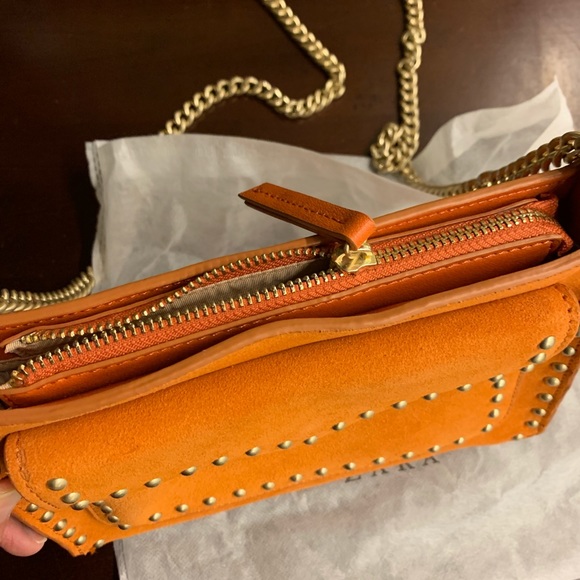 Zara Orange Suede Leather bag with gold chain - Picture 3 of 11
